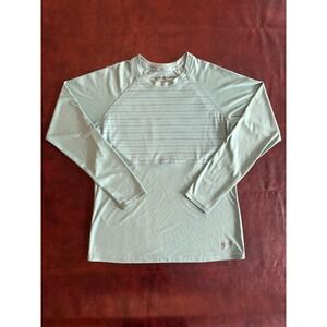 Speedo Mens Long Sleeve Rash Guard Aqua Blue Striped Swim Shirt Size Medium